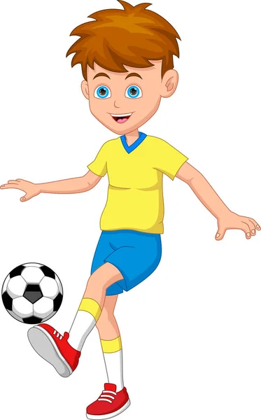 Kreslené Roztomilé Chlapec Fotbal Míč Žonglování — Stockový vektor