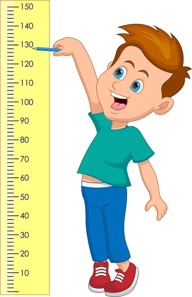 Little Boy Measures His Height — 스톡 벡터