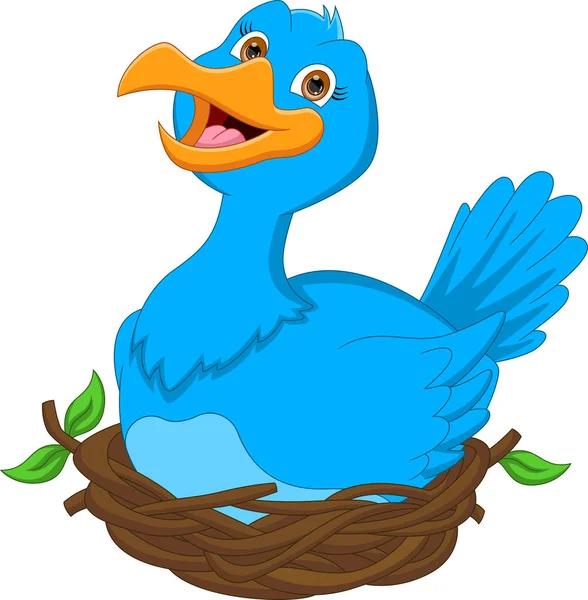 Schattig Vogel Cartoon Nest — Stockvector