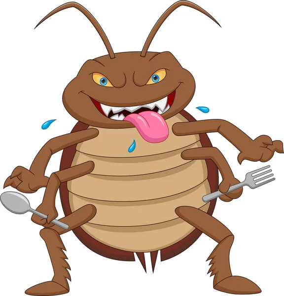 Cartoon Cute Cockroach Holding Cutlery — Vettoriale Stock