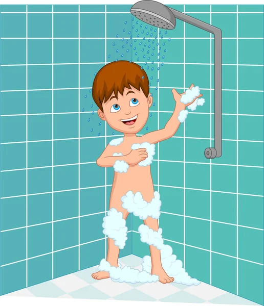 Little Boy Taking Bath Shower — Vetor de Stock