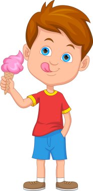 happy boy holding ice cream cartoon