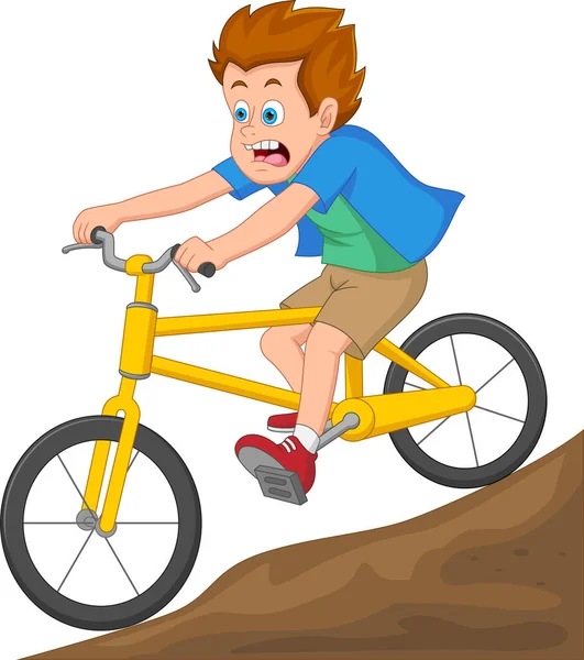 Menino Andando Bicicleta Uma Estrada Downhill — Vetor de Stock