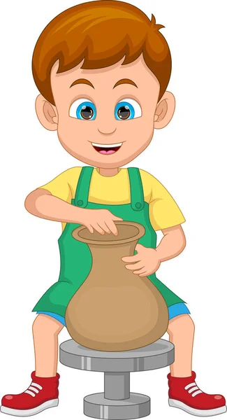 Roztomilý Malý Chlapec Dělat Keramiku Hliněný Hrnec — Stockový vektor