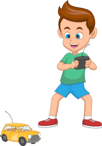 Petit Garçon Jouer Avec Télécommande Jouet Voiture — Image vectorielle