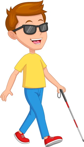 Ευτυχισμένο Τυφλό Αγόρι Περπατάει — Διανυσματικό Αρχείο