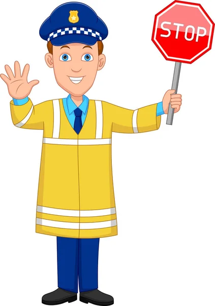Young Police Officer Holding Stop Sign — Archivo Imágenes Vectoriales