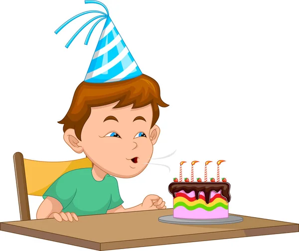 Boy Blowing Out Candles Birthday Party — Stock Vector