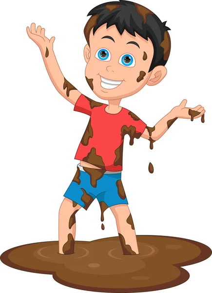 stock vector happy boy playing mud on white background