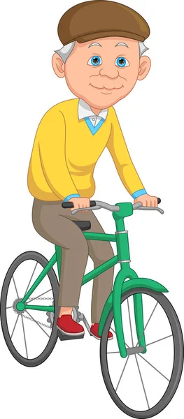 Feliz Abuelo Montando Una Bicicleta — Vector de stock