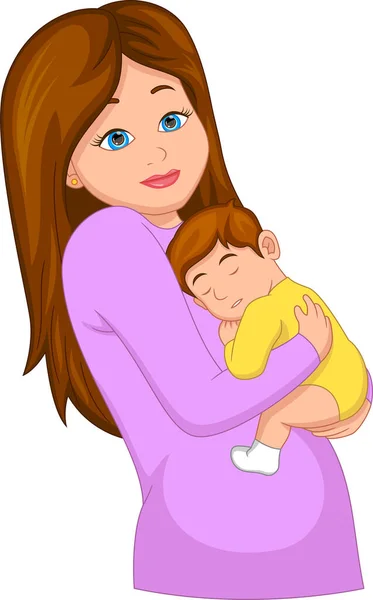 Jovem Mãe Com Bebê Bonito — Vetor de Stock