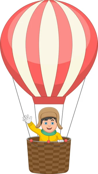 Kleiner Junge Fährt Heißluftballon — Stockvektor