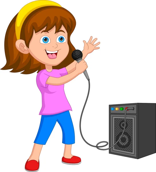 Cartoon Kleines Mädchen Singt Auf Weißem Hintergrund — Stockvektor
