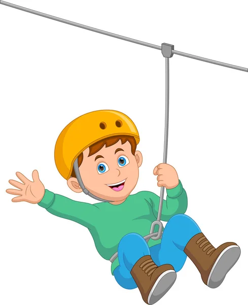Happy Boy Playing Zipline — Stock Vector