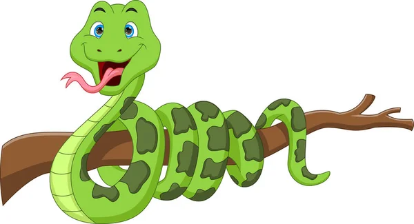 Dibujos Animados Serpiente Verde Árbol — Archivo Imágenes Vectoriales