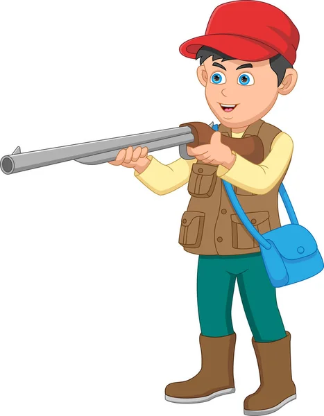 Cazador Animales Niño Con Rifle — Vector de stock