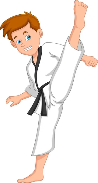 Karate Boy Kick Pose White Background — Vetor de Stock