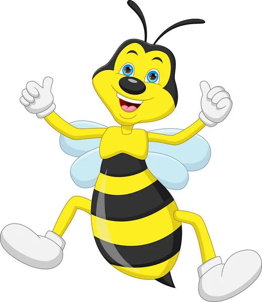 Χαριτωμένο Χαρούμενες Μέλισσα Κινουμένων Σχεδίων Δάχτυλα Επάνω — Διανυσματικό Αρχείο