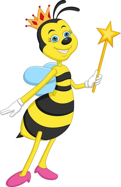 Niedliche Königin Biene Cartoon Auf Weißem Hintergrund — Stockvektor