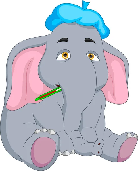 Carino Elefante Cartone Animato Malato — Vettoriale Stock