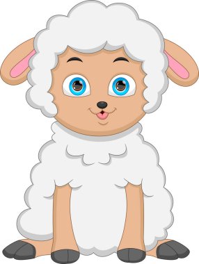 Beyaz arka planda şirin kuzu karikatürü