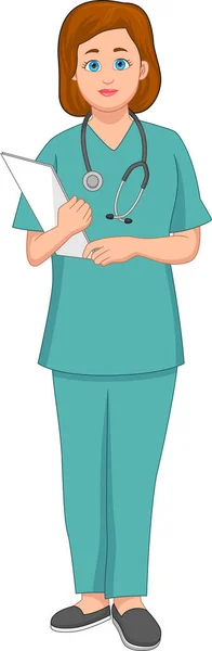 Kartun Perawat Wanita Terisolasi Pada Latar Belakang Putih - Stok Vektor
