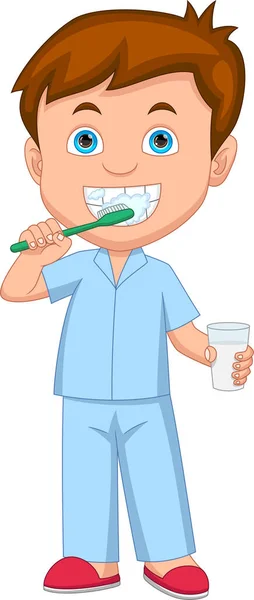 Bonito Menino Escovar Dentes — Vetor de Stock