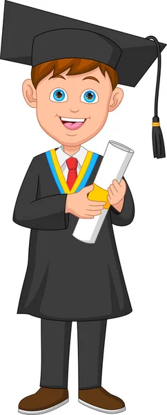 Καρτούν Αγόρι Ευτυχισμένη Αποφοίτηση Λευκό Φόντο — Διανυσματικό Αρχείο