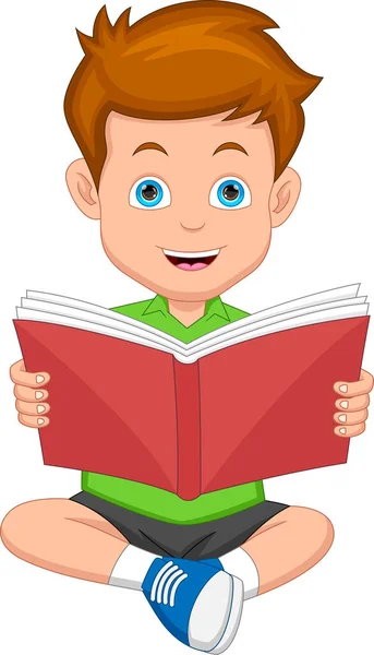 Roztomilý Malý Chlapec Čte Knihu — Stockový vektor