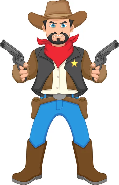 Cartoon Cowboy Mit Zwei Pistolen — Stockvektor