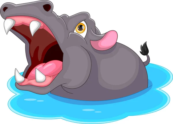Hippopotame Mignon Avec Dessin Animé Bouche Ouverte — Image vectorielle