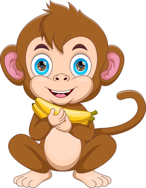 Mono Lindo Dibujos Animados Con Plátanos — Vector de stock