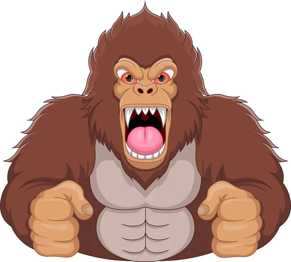 Desenho Animado Gorila Irritado Fundo Branco — Vetor de Stock