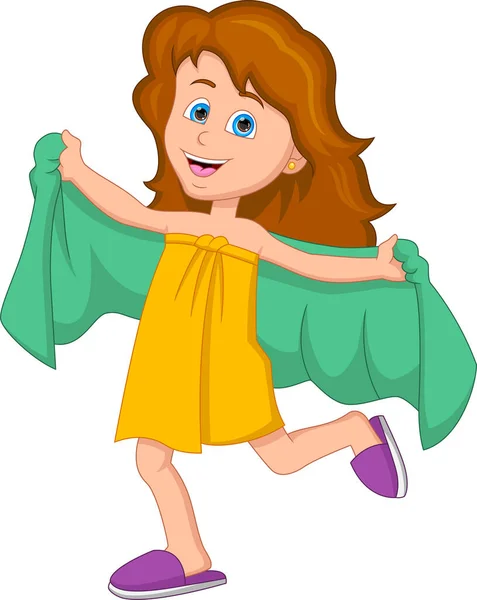 Kleines Mädchen Trägt Nach Der Dusche Ein Handtuch — Stockvektor