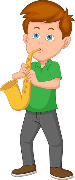Malý Chlapec Hraje Saxofon Bílém Pozadí — Stockový vektor