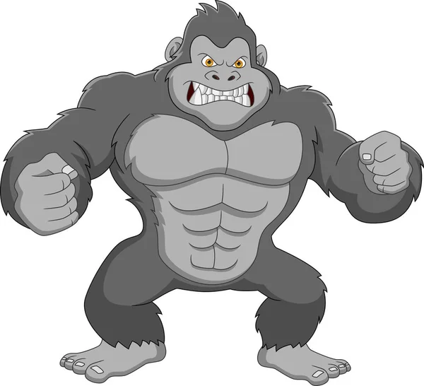 Naštvaný Gorila Karikatura Bílém Pozadí — Stockový vektor