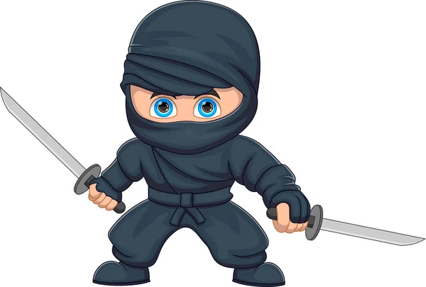 Ninja Met Zwaard Cartoon Witte Achtergrond — Stockvector