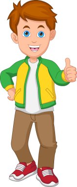 Çizgi filmdeki genç çocuk başparmağını kaldırdı.