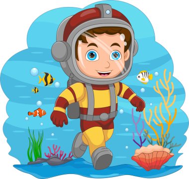 Dalgıç çocuk denizin altında.