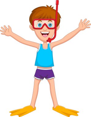 Şnorkelli çocuk el sallıyor.