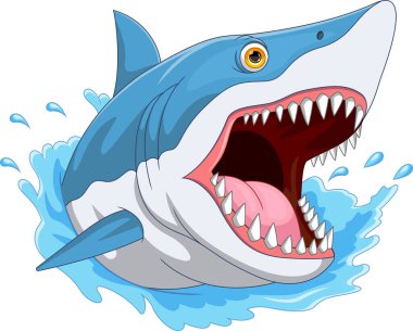 beyaz zemin üzerine kızgın köpek balığı çizgi film