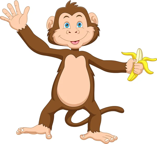 Мультяшна Мила Мавпа Тримає Банан — стоковий вектор