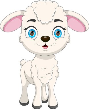 Beyaz arka planda şirin kuzu karikatürü