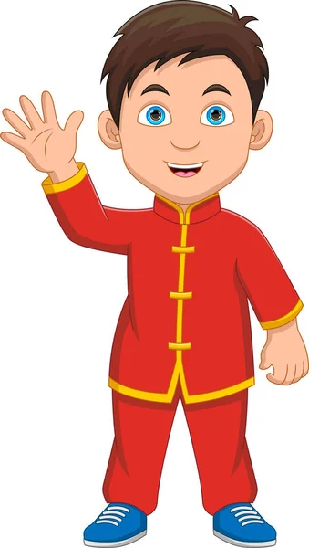 Boy Waving Traditional Chinese Clothes — Stock Vector