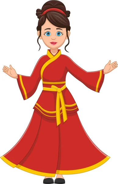 Menina Bonita Vestido Chinês Tradicional — Vetor de Stock