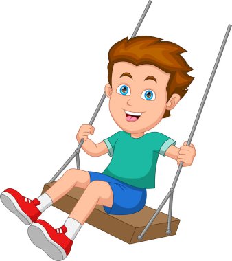 çizgi film mutlu küçük çocuk salıncak çalıyor