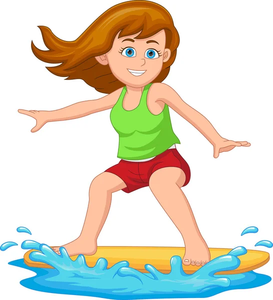 Kreskówka Słodkie Dziewczyna Surfing — Wektor stockowy