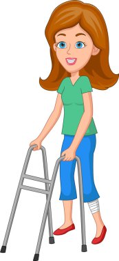 cartoon broken leg woman