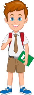 happy schoolboy waving cartoon