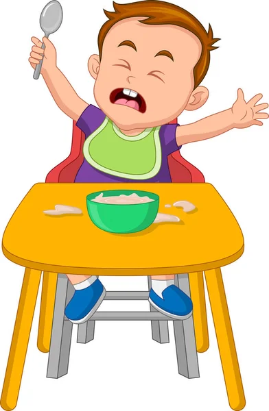Cute Baby Crying Feeding Time Cartoon — Stock Vector